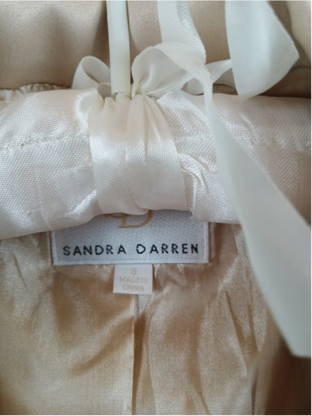 90s Sandra Darren Satin Blazer Size 8 Beige Black Trim Jacket Elegant Neutral - Picture 8 of 11